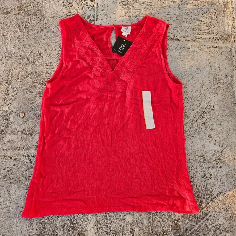 GL by Gibson Look Women Top Red V Neck Sleeve Less Blouse Shirt Size S NWT